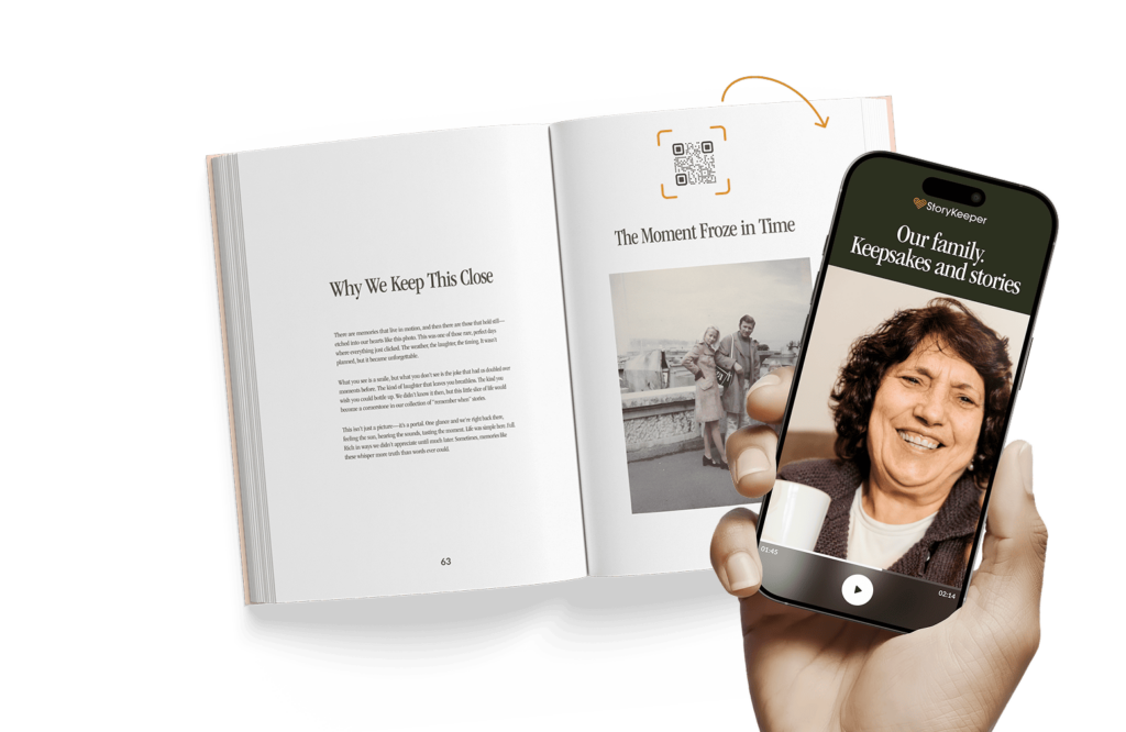 Book and phone showing a memory recording